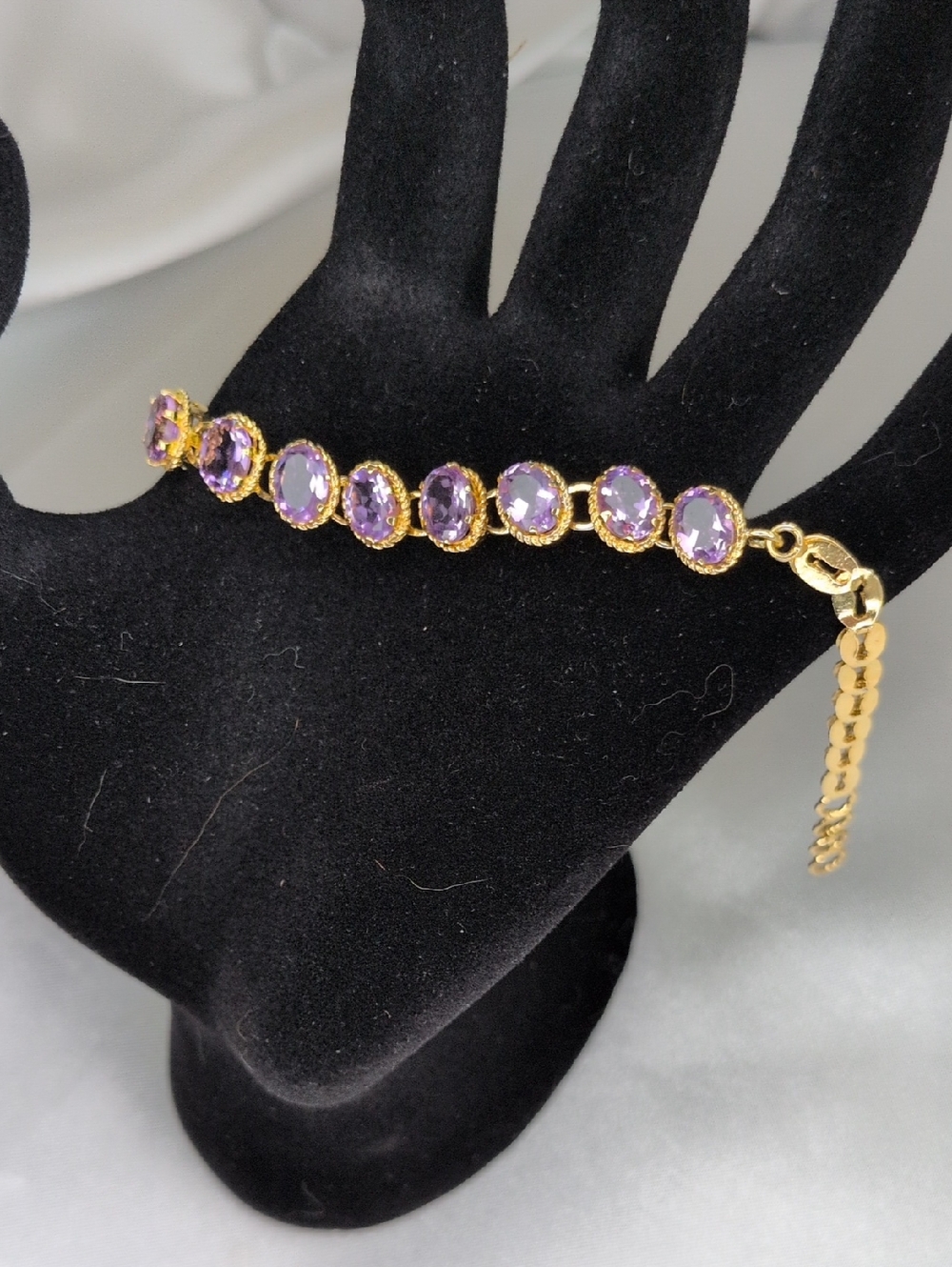 Gold-Plated Bracelet with Purple Oval Stones